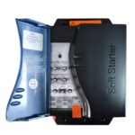 Mittlerer AuCom-CSXi-Softstarter in blau-schwarzem Gehäuse mit geöffneter Frontklappe; Potentiometer und LED-Anzeigen sichtbar