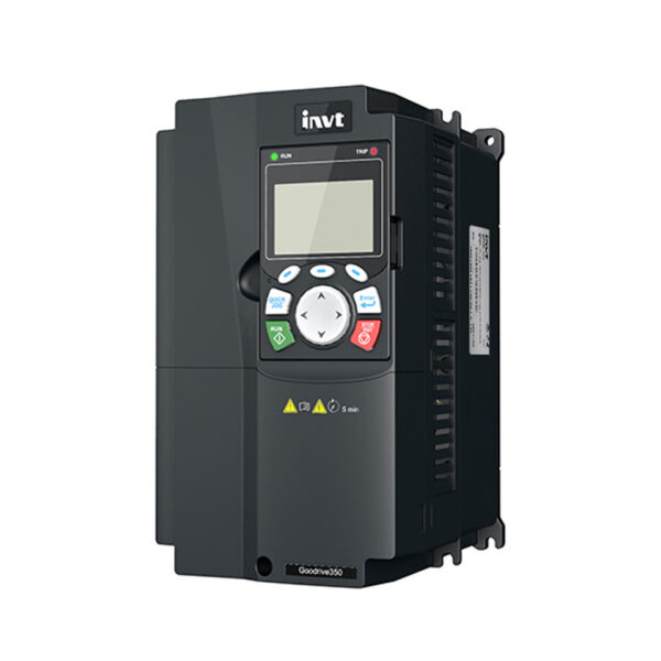INVT Frequenzumrichter GD350A mit abnehmbarem Bedienfeld, großem Display und robustem Gehäuse zur präzisen Steuerung von Industriemotoren.
