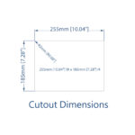 Technische Zeichnung des cMT1106X mit 255 × 185 mm Einbauausschnitt und kompakter Bauform