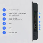 Rückseitige Anschlüsse des Weintek cMT3092X mit Ethernet-, seriellen Schnittstellen und Audio-Port