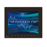 Das Foto zeigt die Frontansicht eines lichtgrauen MONITOUCH V1015iSBD 15 Zoll HMI-Touchpanels mit Display und Funktionstasten.