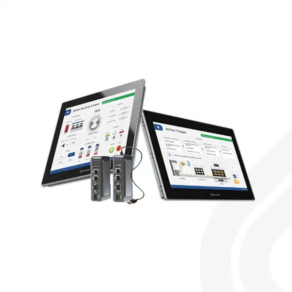 Industrielle Touchpanels und HMI-Steuergeräte der Marken Weintek und Hakko mit benutzerfreundlicher Oberfläche.