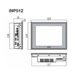 Maßzeichnung des 12,1-Zoll Industrie Panel-PCs CM-iNP512-A mit Anschlussansicht
