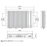 Technische Zeichnung des CIMON CM-NB3011-D Industrie Box-PCs mit Gehäusemaßen
