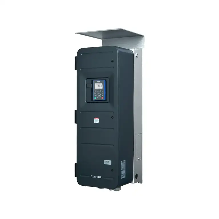 Toshiba VF-AS3 Frequenzumrichter IP55, stellvertretend für die Modelle VFAS3-4370PCE, VFAS3-4300PCE und VFAS3-4220PCE, Breite 290/320 mm, Höhe 910/1015 mm, Tiefe 340 mm, Gewicht ca. 50 kg, Leistung 22 kW/46,3 A bis 45 kW/88 A.