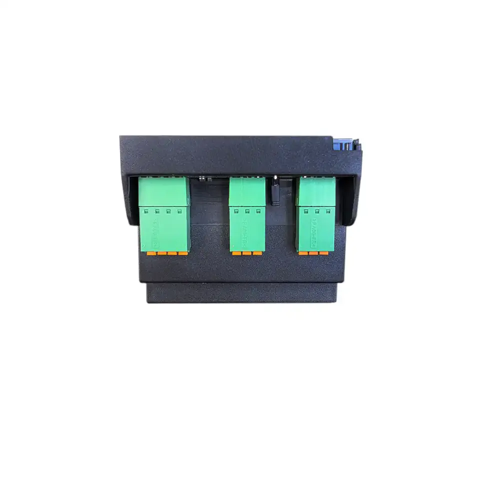 EAP R02, obere Anschlussseite: 24 V-Einspeisung, RS-485 (C1), RS-232 (C2/RX/TX), MODE/Termination-Schalter.