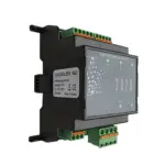 EAP E4DI.4XI.2AO-U.2DO-R in ISO-Ansicht, seitlicher Systembus-Stecker, oben Klemmen für DI/XI, unten Klemmen für AO/Relais.