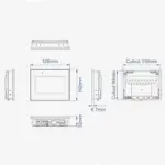 Technische Zeichnung des Weintek cMT2058XH (W) Webpanels mit Front-, Seiten- und Rückansicht sowie Maßangaben für Abmessungen und Ausschnitt.