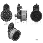 ESCO PHT1200 Parallel-Hybridgetriebe – großformatige Maßzeichnung mit SAE-Schnittstellen
